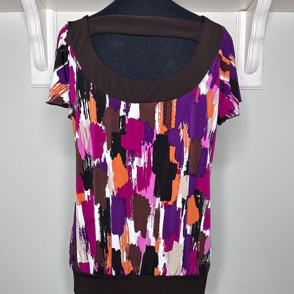 Alyx Blouse Top Women's Large Scoop Neck Multicolor Paint Streak Geometric - Picture 3 of 8